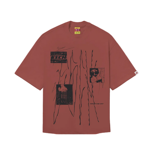 CAMISETA BOXY "FIRE-IN-THE-CITY"  BORDO