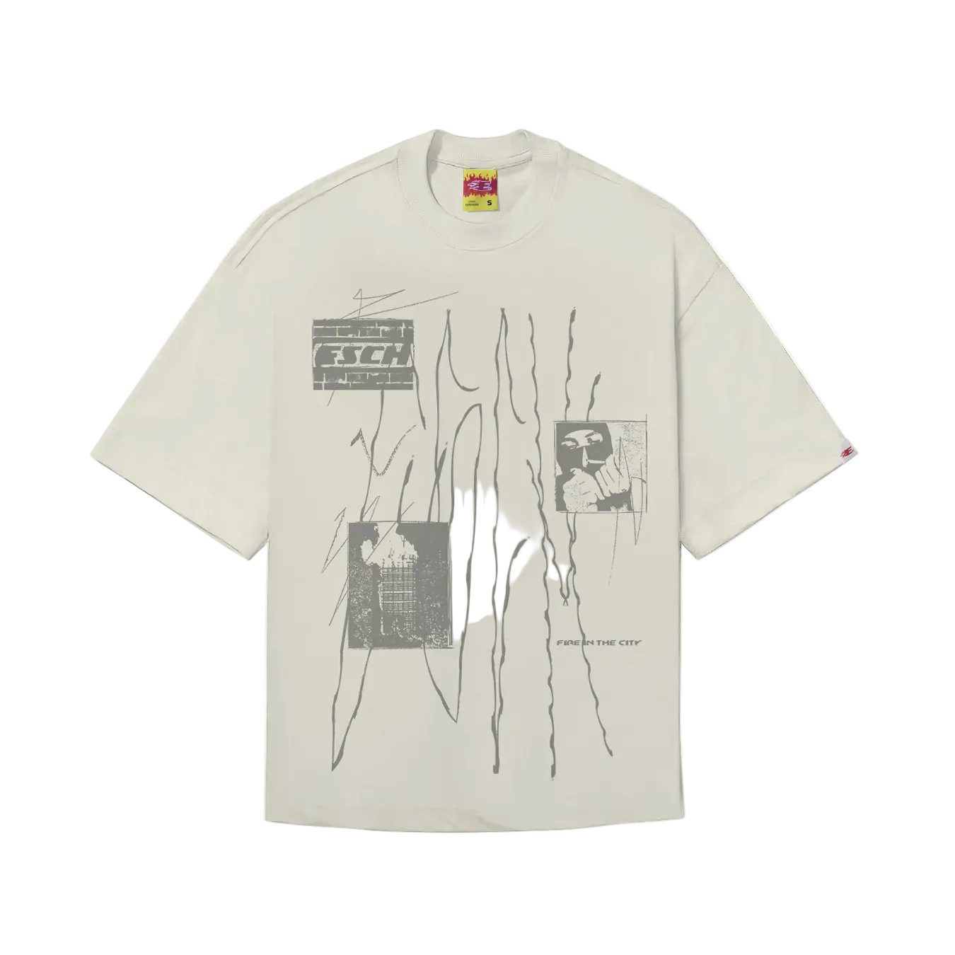 CAMISETA BOXY "FIRE-IN-THE-CITY" OFF WHITE