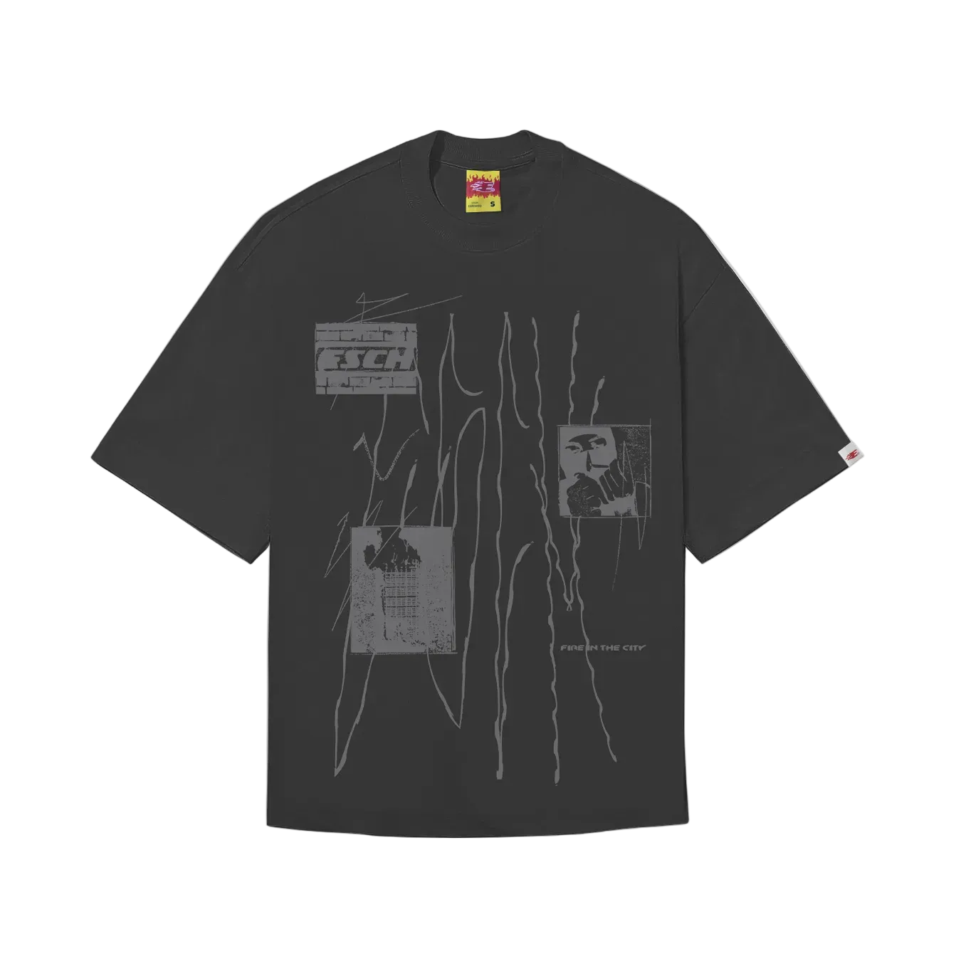 CAMISETA BOXY "FIRE-IN-THE-CITY" PRETA